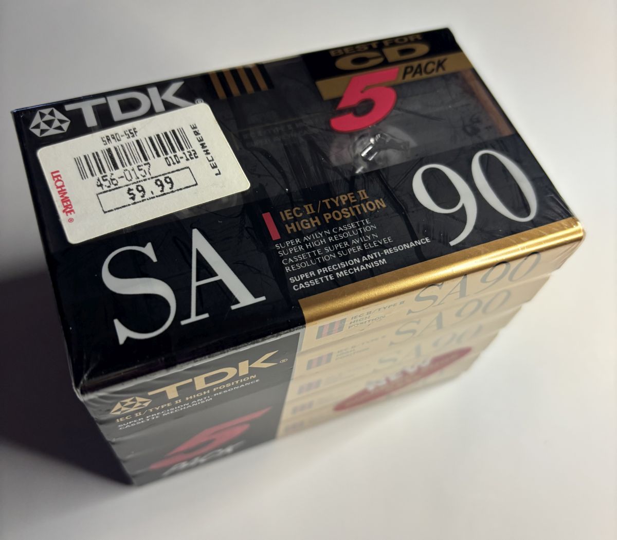 Factory sealed brick of five blank cassette tapes