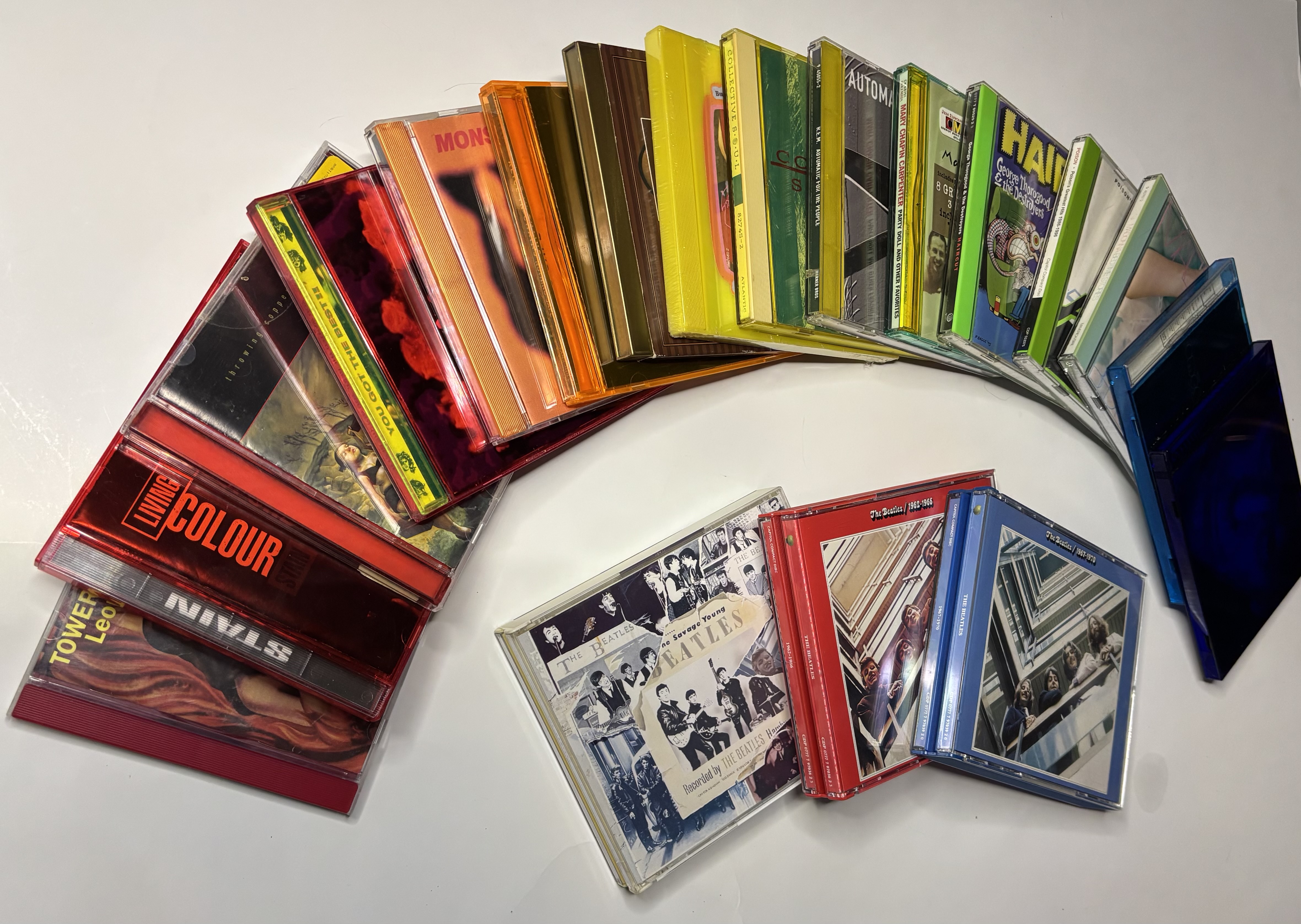 Group photo of several colored jewel cases